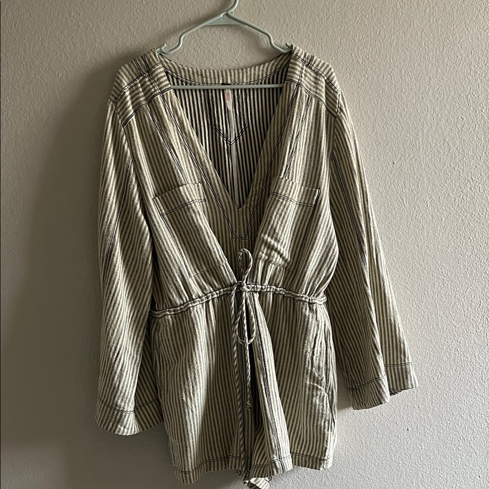 Free People Striped Romper Jacket in Cream and Black